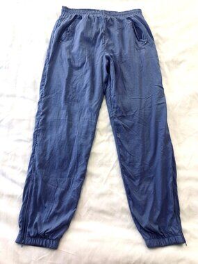IXSPA 2000 Vintage 90s Y2K Blue Purple Nylon Elastic Waist Pants Size M Zipper